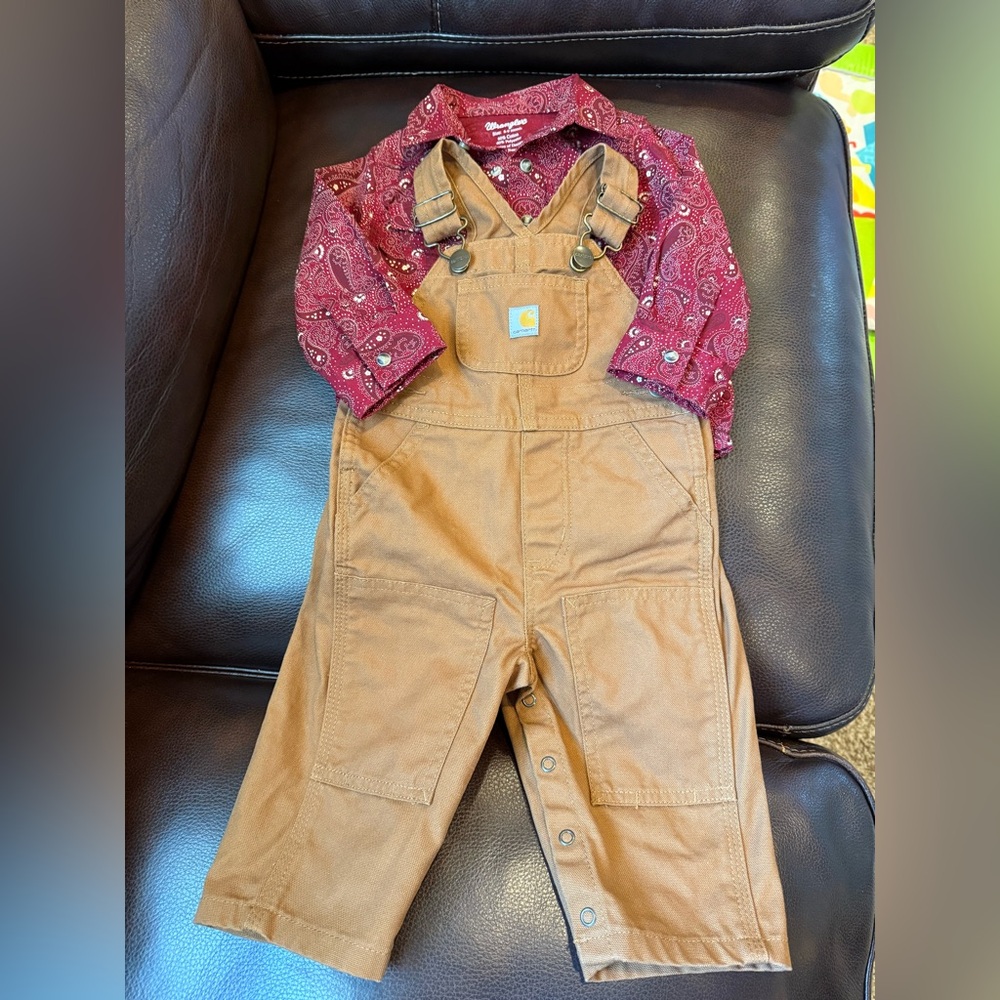 Carhartt Baby Overalls with Paisley Wrangler Onesie- 6 Months